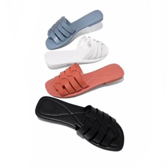 !! NEW !! Soft Vegan Leather Caged Slide Sandals in Black - Picture 4 of 8